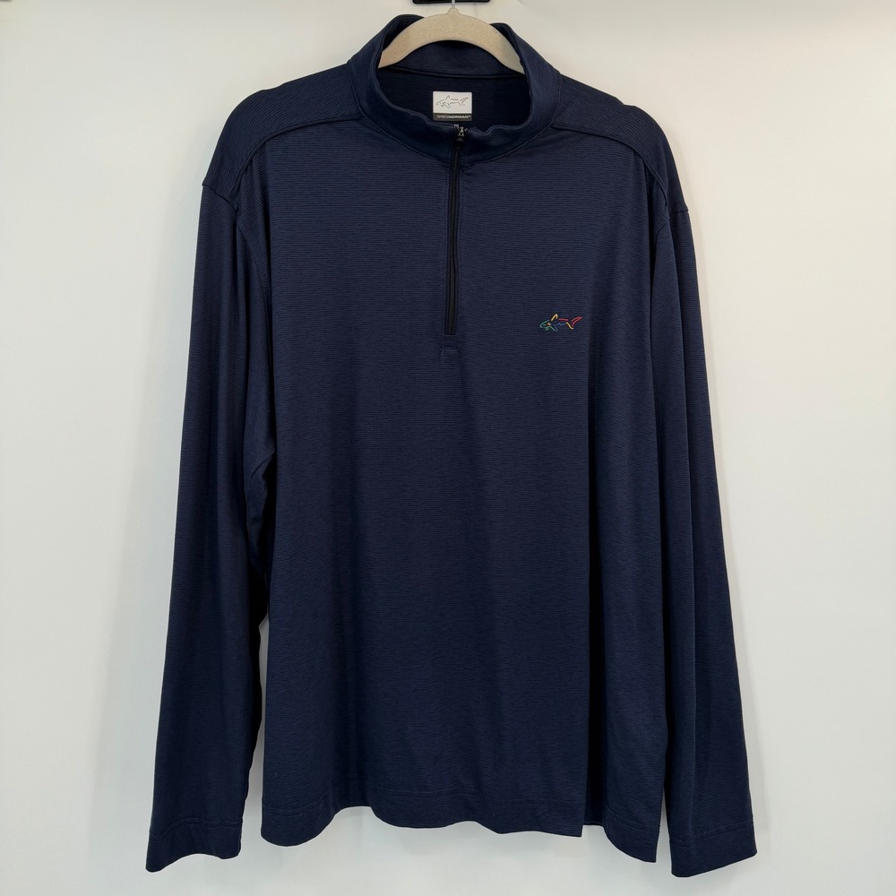 Greg Norman Mens XL Navy Blue Micro Stripe Quarter Zip Golf Pullover Long Sleeve